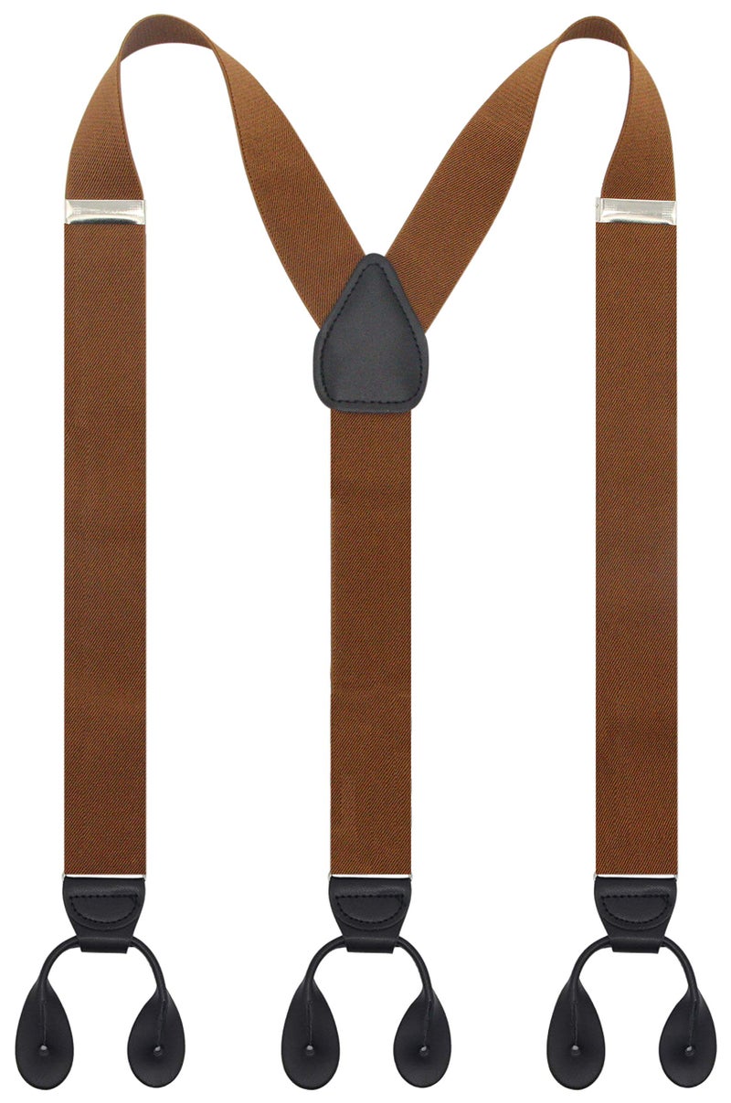 Timiot Y Back Button 1.4" Suspenders for Men with Stylish Leather Button Ends(Coffe) - Image 1